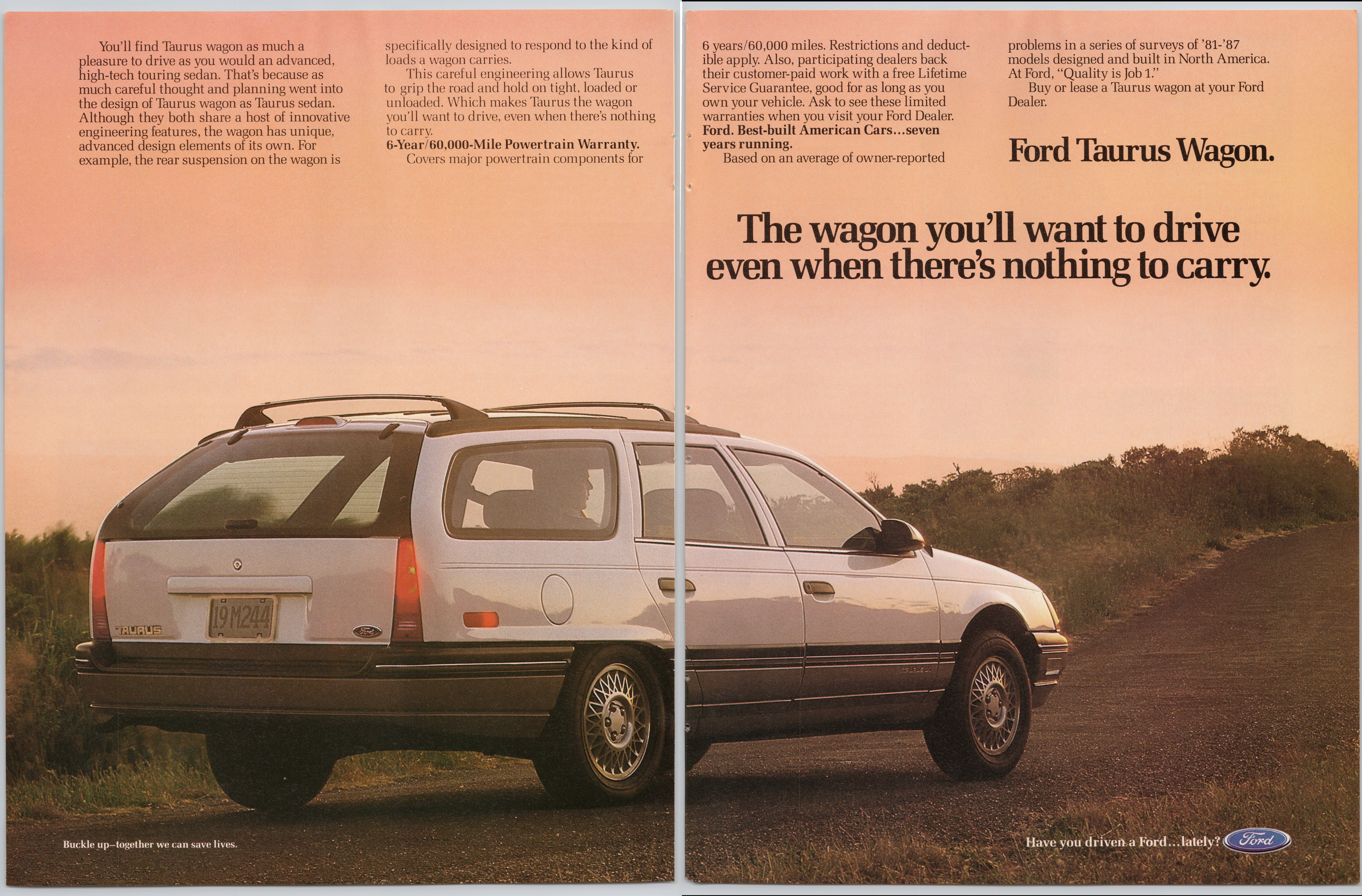 Ford Taurus Wagon Powertrain Family Car Quality 1987 Vintage Print Ad